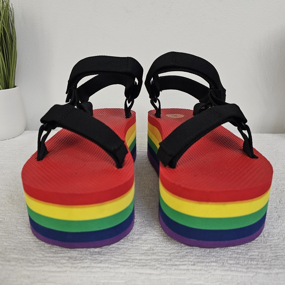 Teva Flatform Bold Universal Stripe Rainbow Pride Platform Adjustable Sandals - Picture 4 of 13